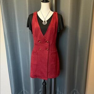 Forever 21 Double-Breasted Pinafore Maroon Mini Dress Med
